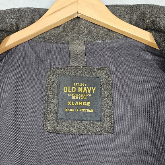 Y2K Old Navy Puffer Vest Mens XL Wool Blend Dark Brown Zip Snap Outdoor Prep - Picture 5 of 11